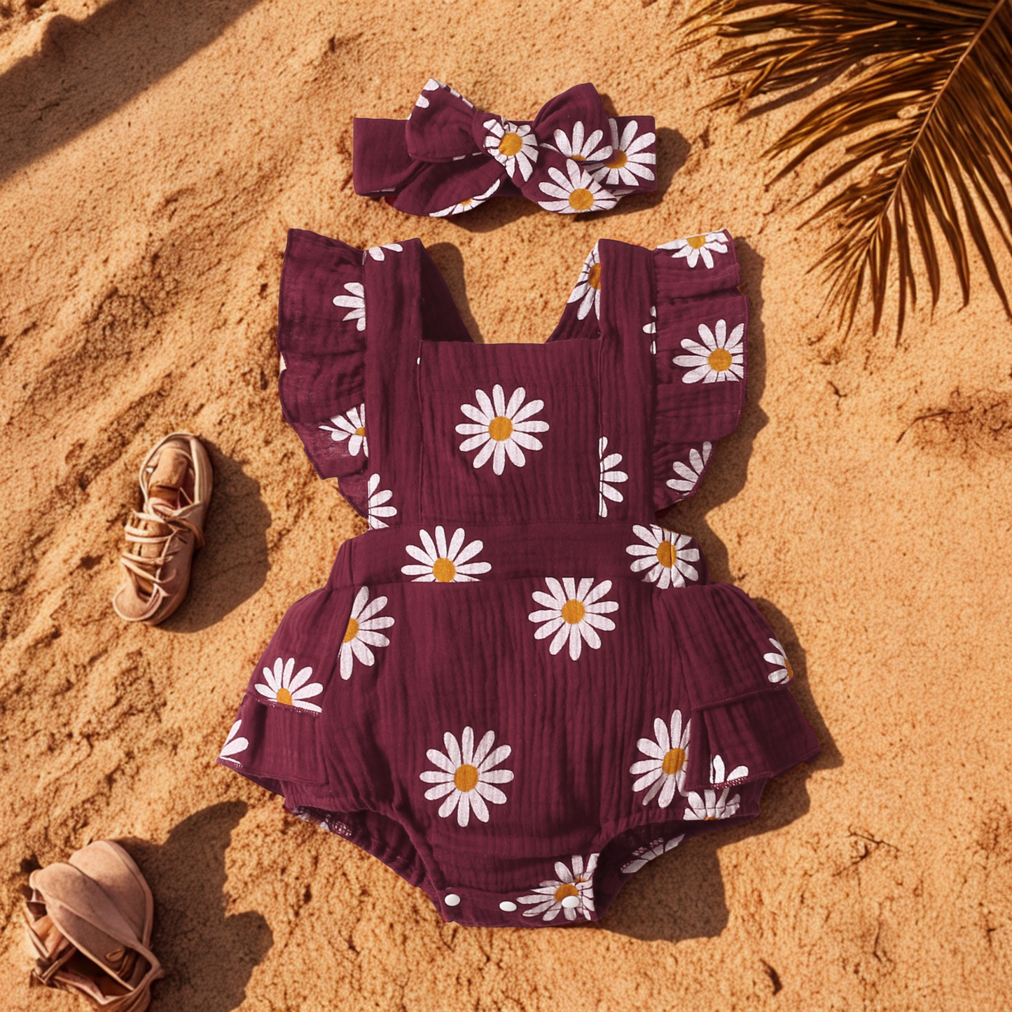 Barboteuse Fleurie et son Bandeau Assorti