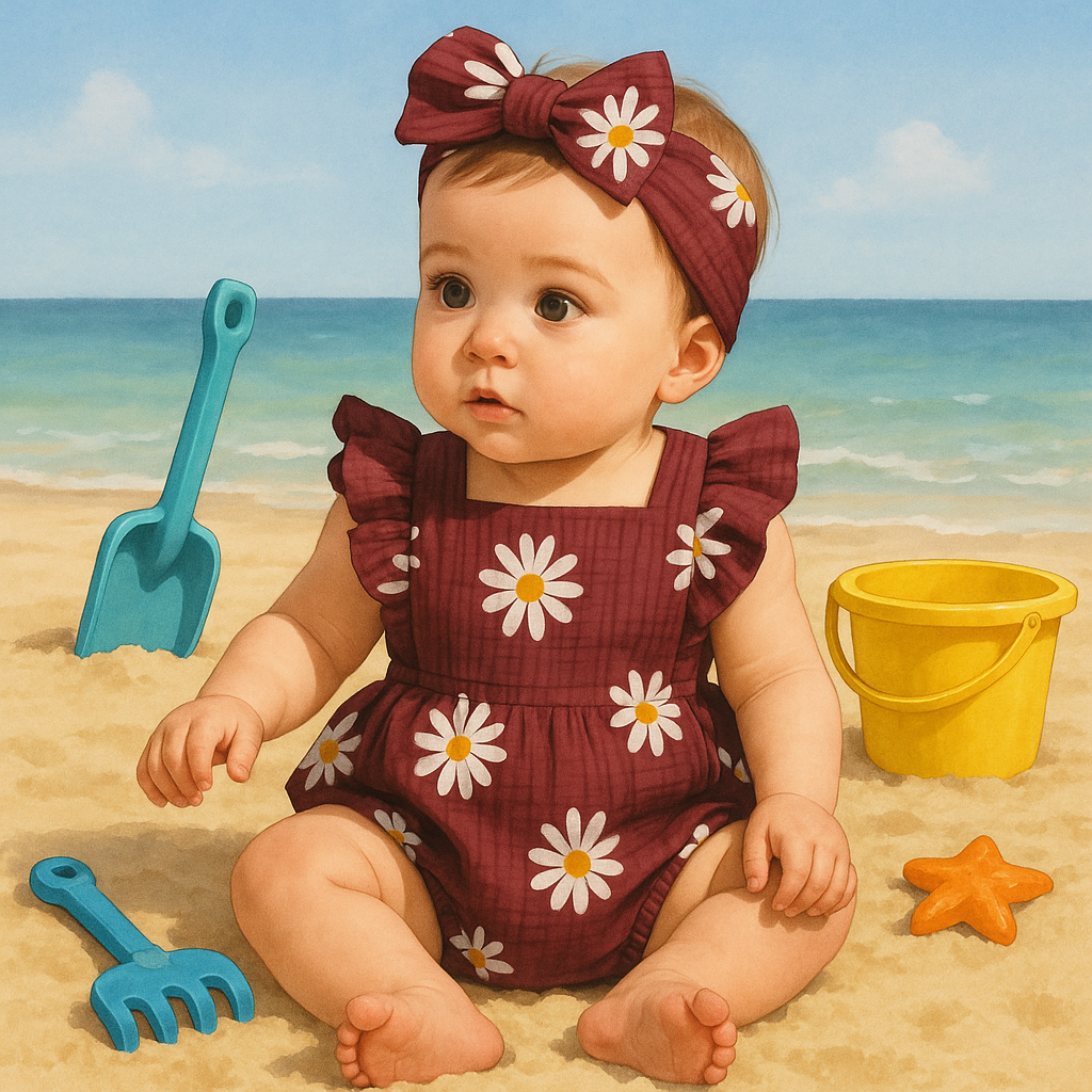 Barboteuse Fleurie et son Bandeau Assorti