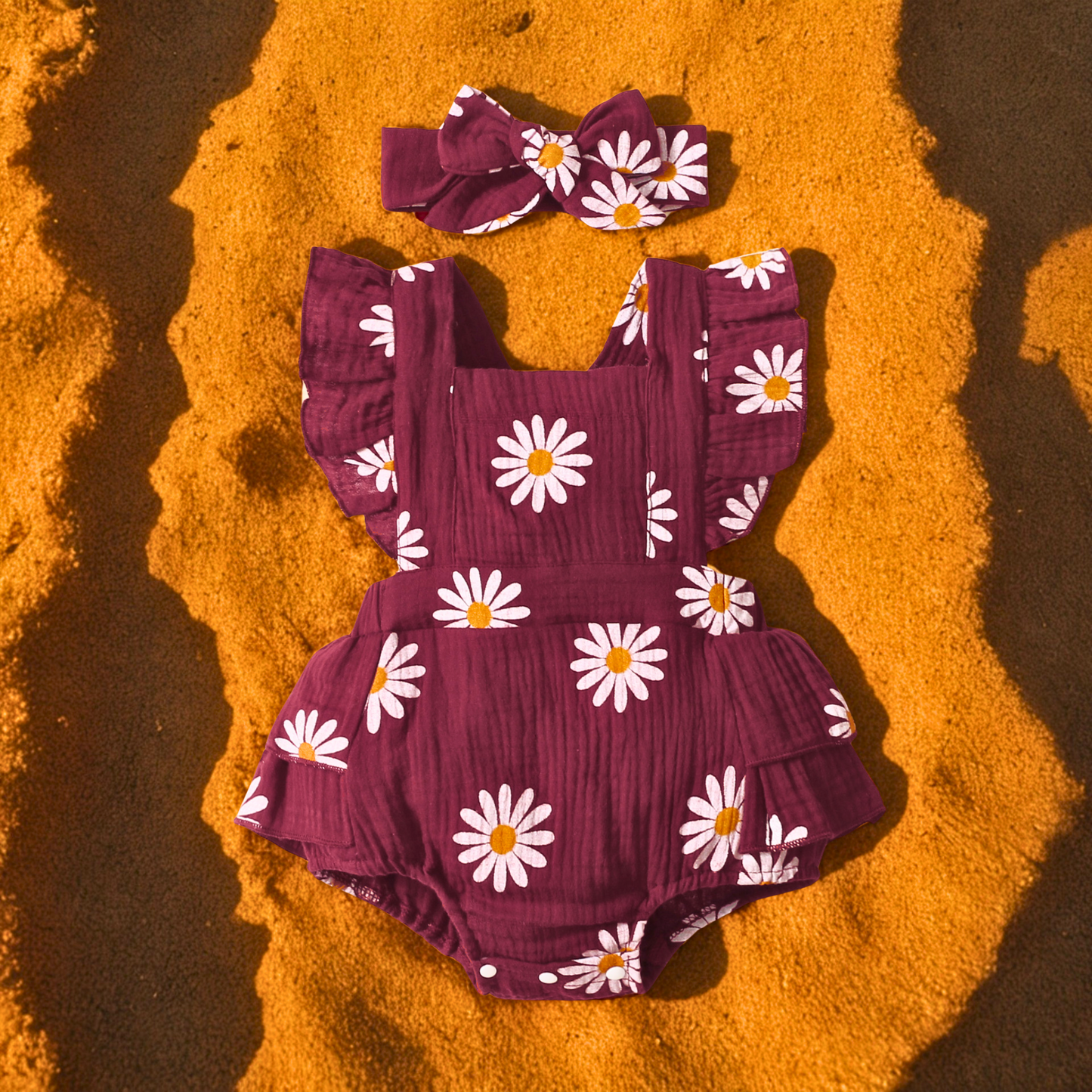 Barboteuse Fleurie et son Bandeau Assorti