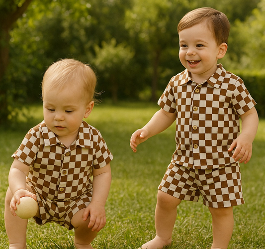 Ensemble bébé à carreaux – Coton-Lin Léger
