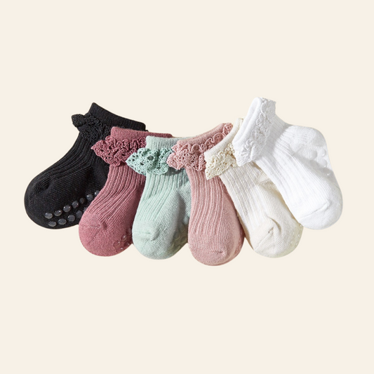 Pack de 6 paires de chaussettes bébé en coton avec dentelle – Maison Mellow